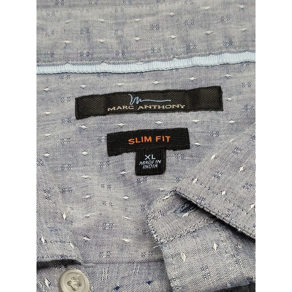 Marc Anthony Mens Blue Luxury Soft Slim Fit Short Sleeve Button-Down Shirt XL